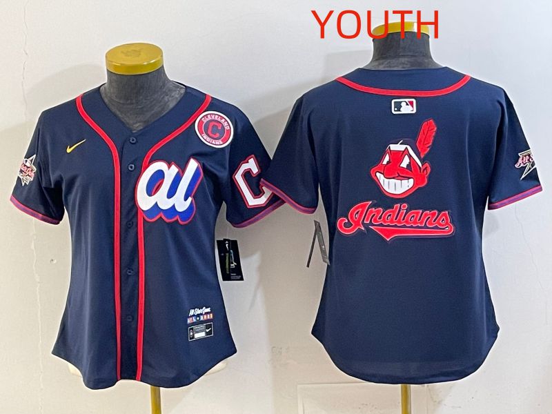 Youth 2025 Cleveland Indians Blank Drak Blue All star Nike MLB Jersey style 04